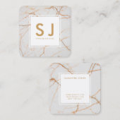 白い大理石の金ゴールドのシンプルでモダンなインテリア・デザイナー スクエア名刺 (正面/裏面)