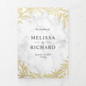 白い大理石の金ゴールドリーフブランチ結婚すべて 三つ折り招待状 (カバー)