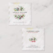 白い大理石の高級フローラと金ゴールドアクセント スクエア名刺 (正面/裏面)