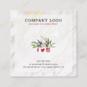 白い大理石の高級フローラと金ゴールドアクセント スクエア名刺 (裏面)