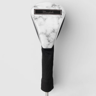 白い大理石の黒い銀製のモノグラムのな名前 ゴルフヘッドカバー