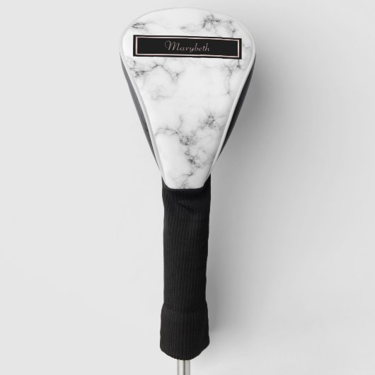 白い大理石の黒い銀製のモノグラムのな名前 ゴルフヘッドカバー (正面)