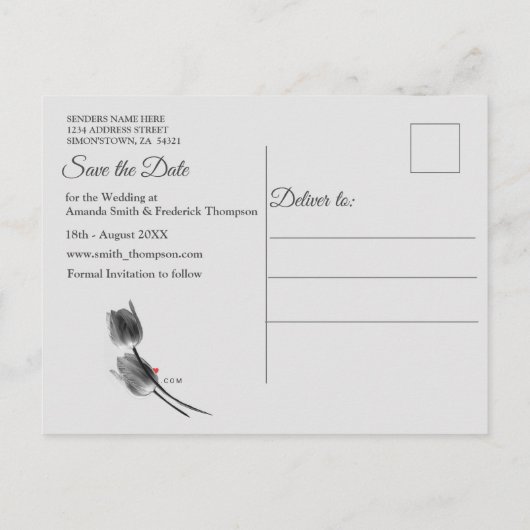 白い大理石の黒モダンいグラフィック日付を保存 案内ポストカード (裏面)