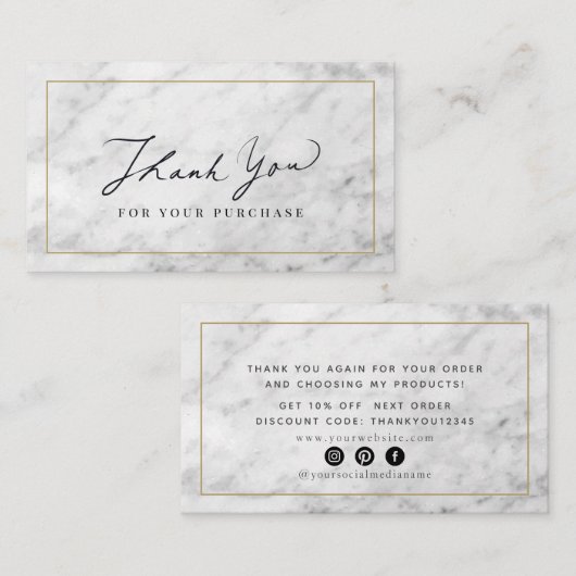 白い大理石スクリプトサンキュービジネスカード 名刺 (正面/裏面)
