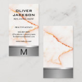 白い大理石テクスチャシルバーメタリックトリム 名刺 (正面/裏面)