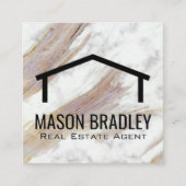 白い大理石テクスチャ |屋根アイコン スクエア名刺 (正面)
