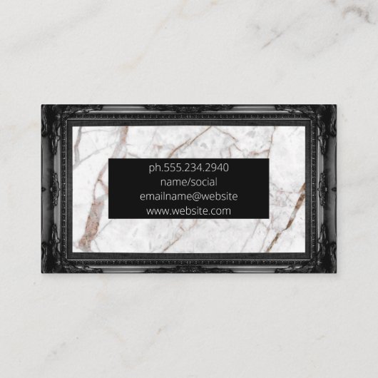 白い大理石テクスチャ |黒いフレファンシーーム 名刺 (裏面)
