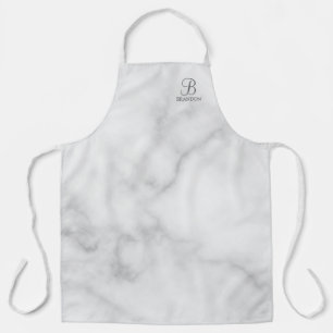 白い大理石パーソナライズされたスクリプトのモノグラムと名前 エプロン