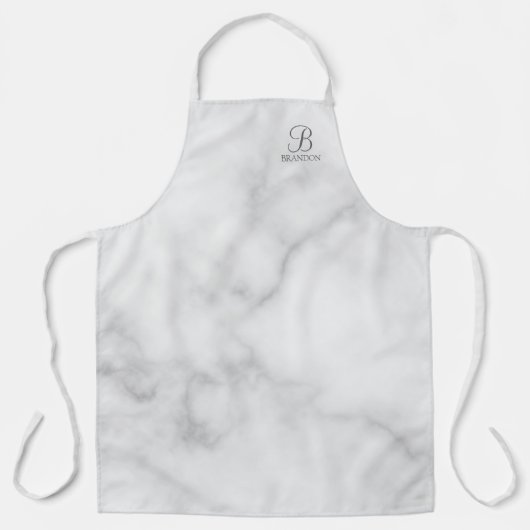 白い大理石パーソナライズされたスクリプトのモノグラムと名前 エプロン (正面)