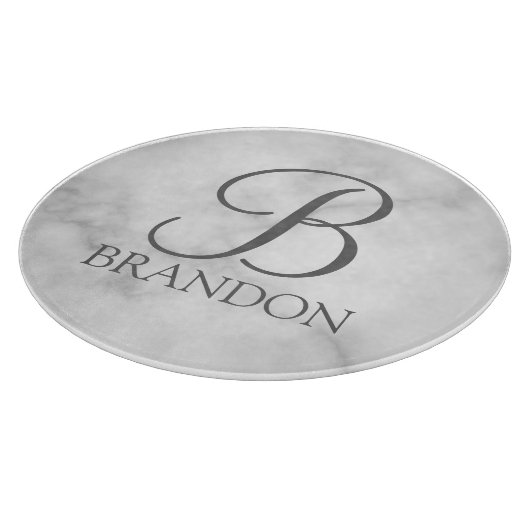 白い大理石パーソナライズされたスクリプトのモノグラムと名前 カッティングボード (角)