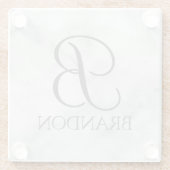 白い大理石パーソナライズされたスクリプトのモノグラムと名前 ガラスコースター (裏面)