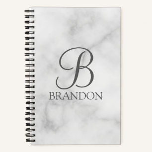 白い大理石パーソナライズされたスクリプトのモノグラムと名前 ノートブック