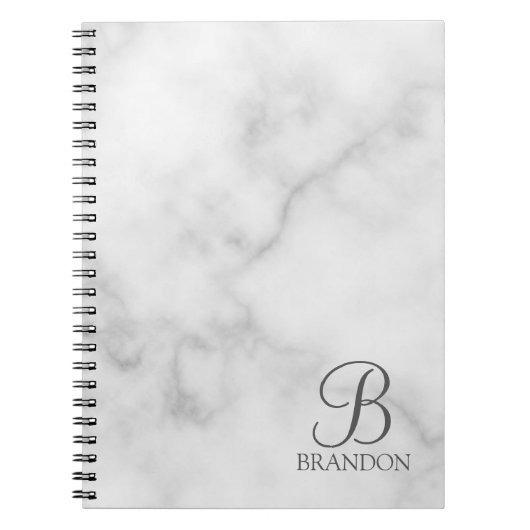 白い大理石パーソナライズされたスクリプトのモノグラムと名前 ノートブック (正面)