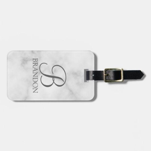 白い大理石パーソナライズされたスクリプトのモノグラムと名前 ラゲッジタグ (正面横)