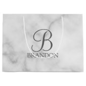 白い大理石パーソナライズされたスクリプトのモノグラムと名前 ラージペーパーバッグ (正面)
