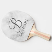 白い大理石パーソナライズされたスクリプトのモノグラムと名前 卓球ラケット (横)