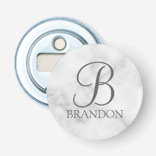 白い大理石パーソナライズされたスクリプトのモノグラムと名前 栓抜き