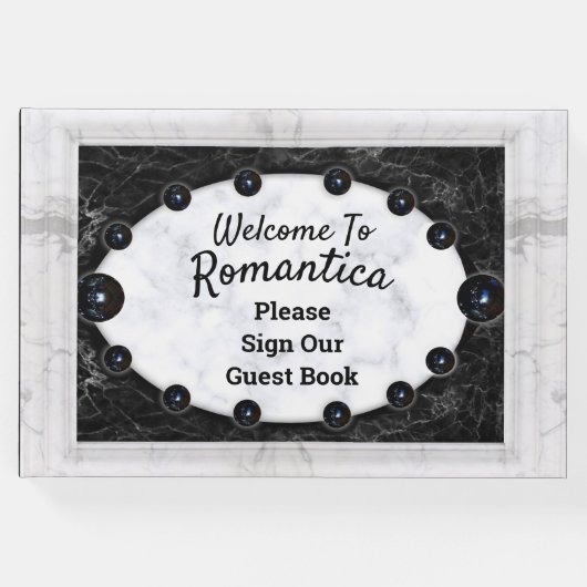 白い大理石フレーム黒い球体 ゲストブック (正面)
