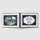 白い大理石フレーム黒い球体 ゲストブック (全面)