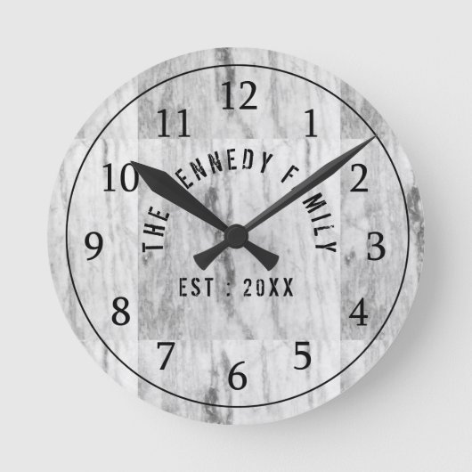 白い大理石家族 ラウンド壁時計 (正面)