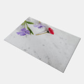 白い大理石花 ドアマット (アングル)