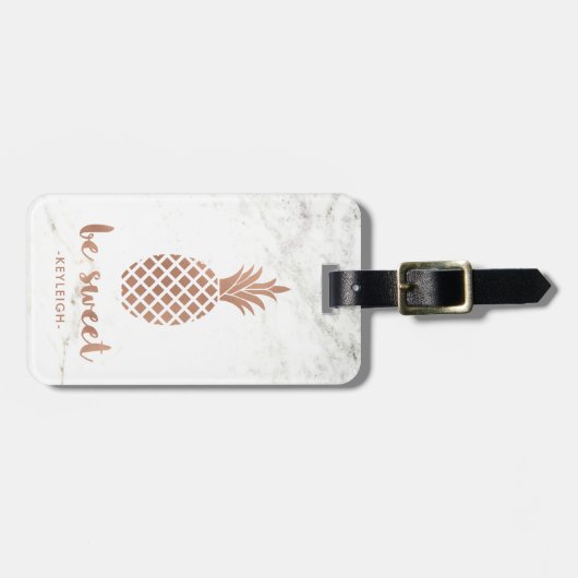 白い大理石|のローズピンクのパイナップルは甘いです ラゲッジタグ (正面横)
