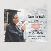 白い大理石&ピンク卒業写真デートの保存 ポストカード (正面)