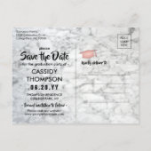 白い大理石&ピンク卒業写真デートの保存 ポストカード (裏面)