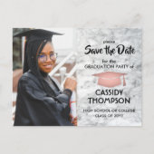 白い大理石&ピンク卒業写真デートの保存 ポストカード (正面)