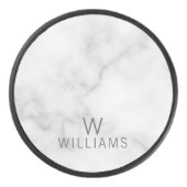 白い大理石(モノグラムパーソナライズされたと名前あり) アイスホッケーパック (正面)