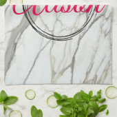 白い大理石、明るい赤紫色名前をカスタムする キッチンタオル (折り畳み)