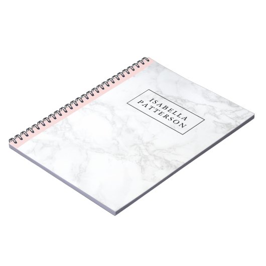 白い大理石(赤面ピンクのアクセント付パーソナライズされた) ノートブック (左側)