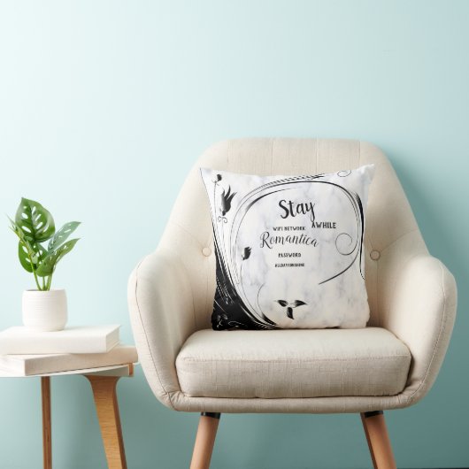 白い大理石、黒い塗りつぶしグラフィック クッション (椅子)