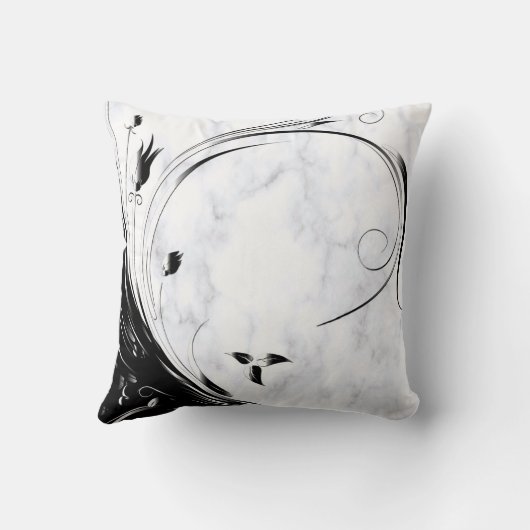 白い大理石、黒い塗りつぶしグラフィック クッション (裏面)
