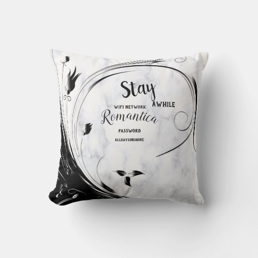 白い大理石、黒い塗りつぶしグラフィック クッション (正面)