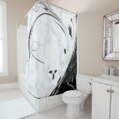 白い大理石、黒い塗りつぶしグラフィック シャワーカーテン (インサイチュ)