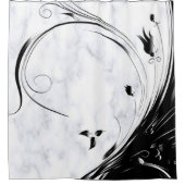 白い大理石、黒い塗りつぶしグラフィック シャワーカーテン (正面)