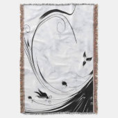 白い大理石、黒い塗りつぶしグラフィック スローブランケット (正面縦)