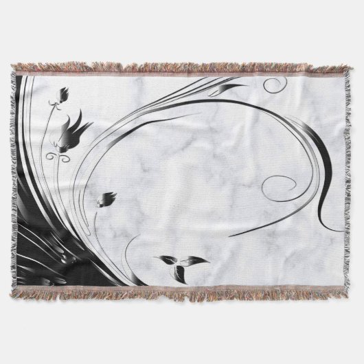 白い大理石、黒い塗りつぶしグラフィック スローブランケット (正面)