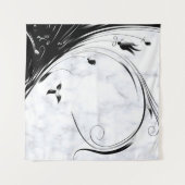 白い大理石、黒い塗りつぶしグラフィック タペストリー (正面(横))