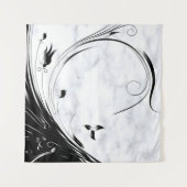白い大理石、黒い塗りつぶしグラフィック タペストリー (正面)