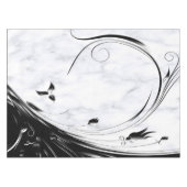 白い大理石、黒い塗りつぶしグラフィック テーブルクロス (正面(横))