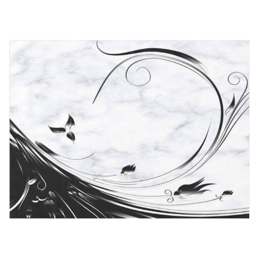 白い大理石、黒い塗りつぶしグラフィック テーブルクロス (正面(横))