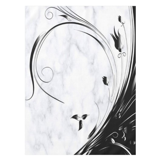 白い大理石、黒い塗りつぶしグラフィック テーブルクロス (正面)