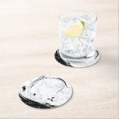 白い大理石、黒い塗りつぶしグラフィック ラウンドペーパーコースター (インサイチュ)