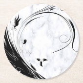 白い大理石、黒い塗りつぶしグラフィック ラウンドペーパーコースター (正面)