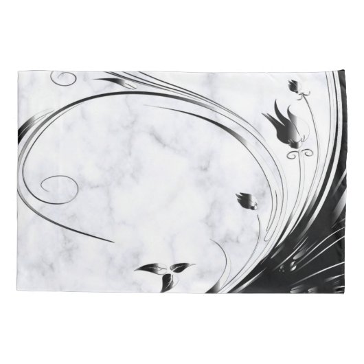 白い大理石、黒い塗りつぶしグラフィック 枕カバー (裏面)