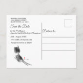 白い大理石 – 黒い抽象芸術チューリップ日付を保存 案内ポストカード (裏面)