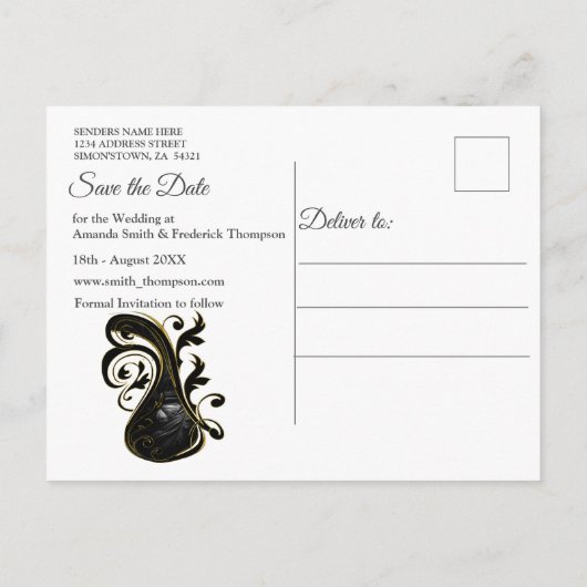 白い大理石 – 黒い抽象芸術チューリップ日付を保存 案内ポストカード (裏面)