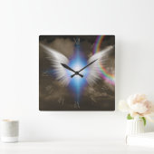 白い天使の翼 スクエア壁時計 (ホーム)